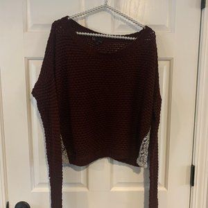 Takeout Maroon Open Knit Drop Shoulder Wide Neck Sweater Size XL